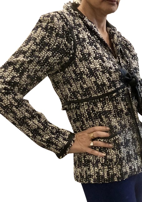 Chanel Black and White Leather Accented Bolero Blazer  