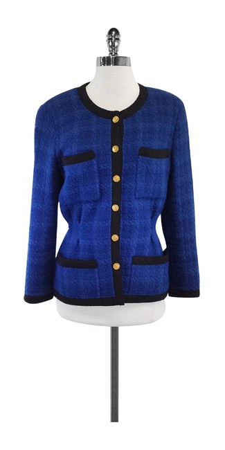 Chanel Blue &amp Black Tweed Jacket  