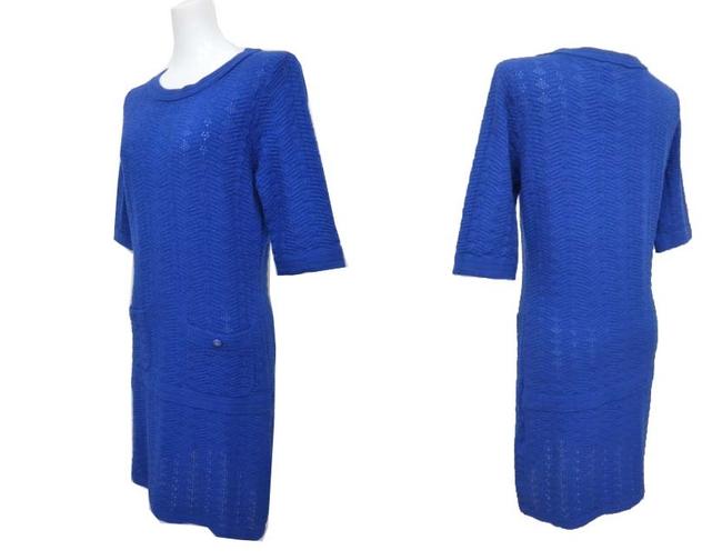 Chanel Blue Knit 44 Knee Length Short Casual Dress 0 M 