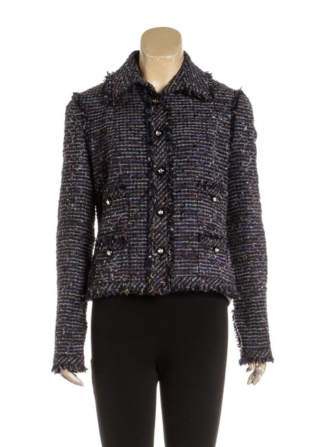 Chanel Blue Long Sleeve Tweed Jacket 05a 40 482346 Blazer 4 L 