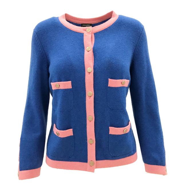 Chanel Blue Pink Cashmere Color Block CardiganS 