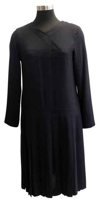 Chanel Blue Sleeve Drop Waist Pleated Long Work Office Dress