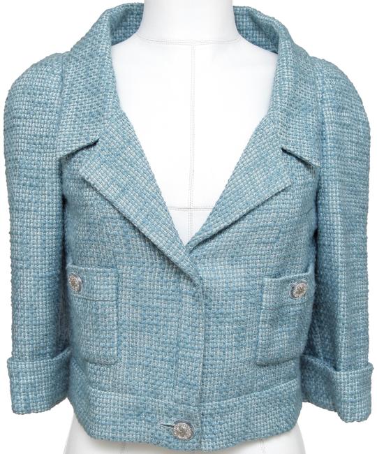 Chanel Blue Tweed Jacket Cropped Crystal 38 Cruise 2013 Blazer  S 
