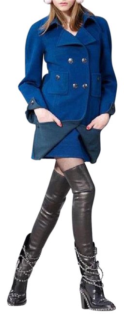 Chanel Blue Teal 2013 13k Runway Two Tone Wool Jacket CoatS 