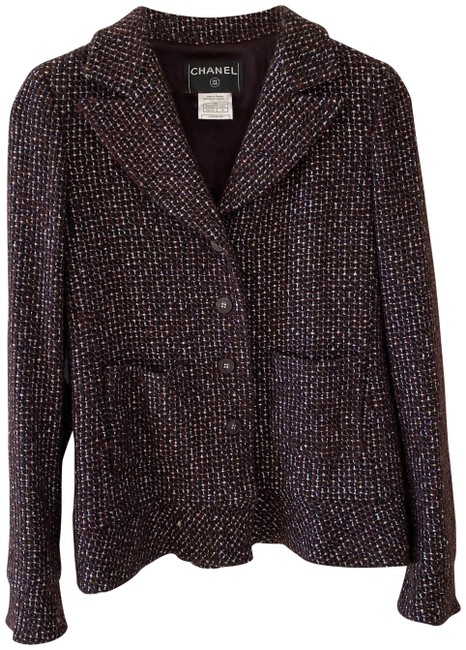 Chanel Bordeaux Wool Tweed Blazer Jacket  S 