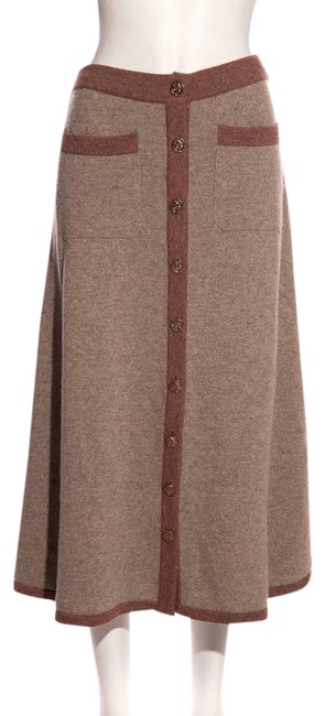 Chanel Brown Tan Cashmere Skirt  S 28 