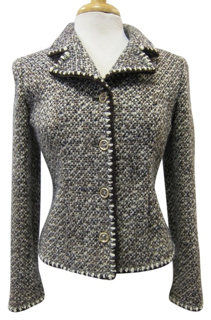 Chanel Brown White &amp Tweed Jacket  