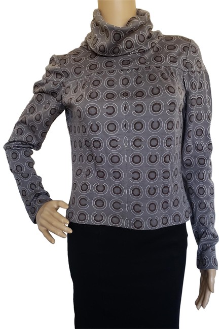 Chanel Brown White Coco Monogram Wool Grey Sweater 