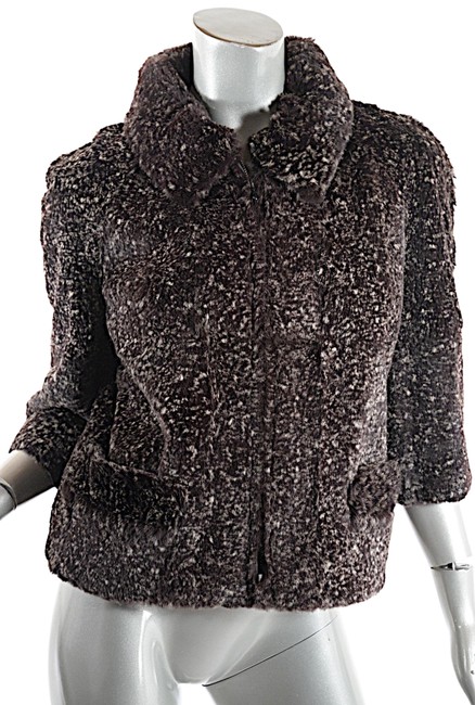 Chanel Brown White Rabbit Fur Speckled Fur 3 4 Sleeve 44 Blazer 0 M 