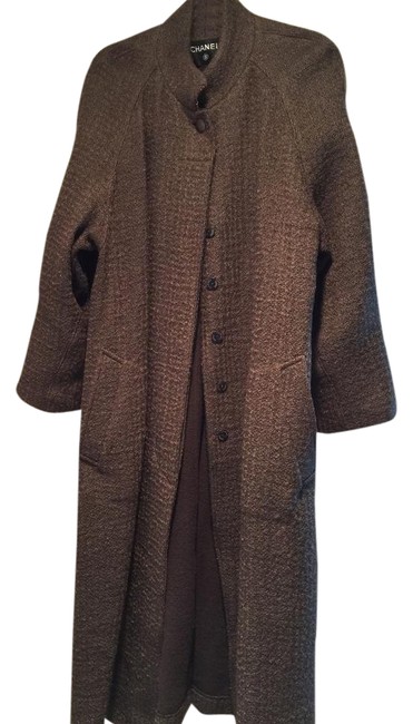 Chanel Brown Wool Knit Sweater Coat 4 L 