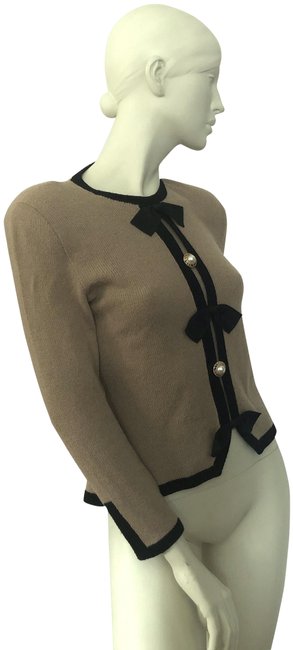 Chanel Buttons On Vintage Tan and Black Sweater 