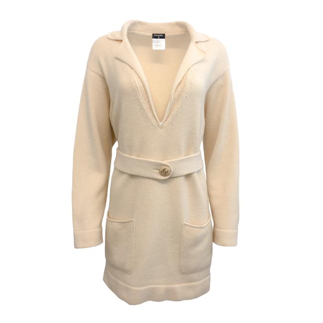 Chanel Cashmere V Neck with Belt Ivory Sweater 