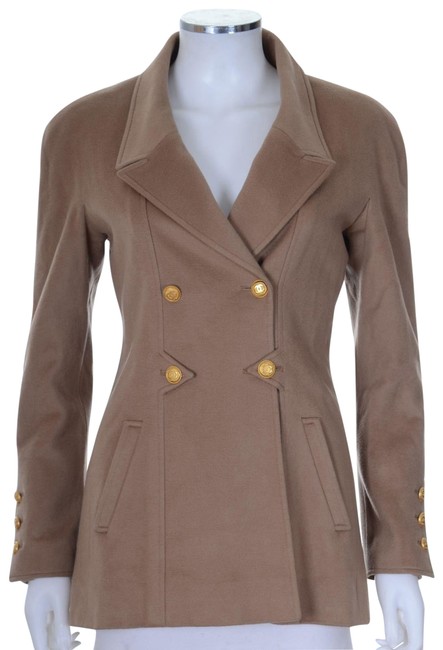 Chanel Camel Cashmere Gold Cc Button Coat Jacket  S 