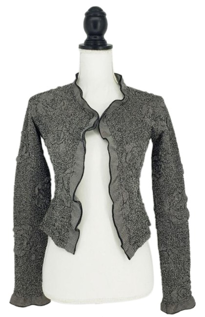 Chanel Camelia Matelasse Cardigan Black White Sweater 