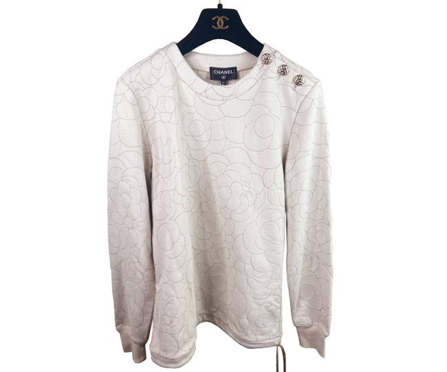 Chanel Camellia Stitching Sweatshirt Beige Gold Sweater 