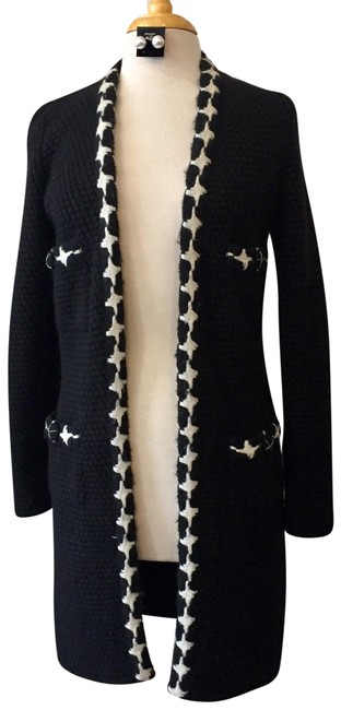 Chanel Black White Long Metallic Cashmere Blend CardiganS 