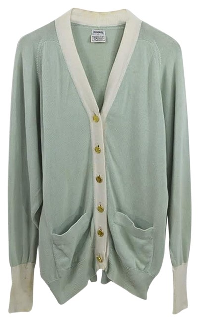 Chanel Cardigan #170 421 Green White Sweater 