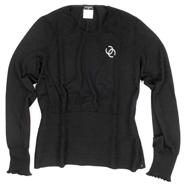 Chanel Cashmere Banded Waist Cc Black Sweater 
