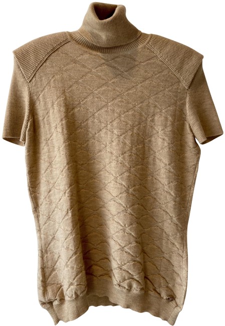 Chanel Cashmere Short Sleeve Turtleneck Beige Sweater 