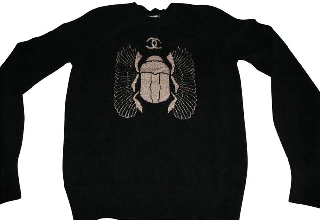 Chanel Cashmere with Gold Logo Black Sweater 
