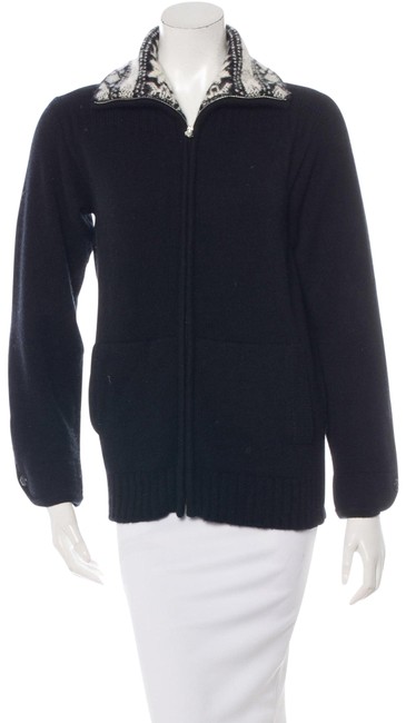 Chanel Cashmere Zip Cardigan 38 Black Sweater 