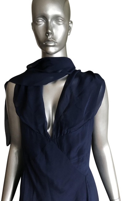 Chanel Deep Navy Blue Silk Cc Logo Mid length Cocktail Dress  