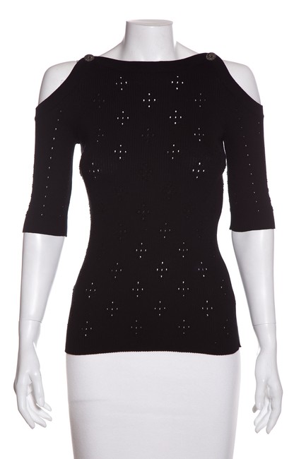 Chanel Coco Cuba Knit Cold Shoulder Black Top 