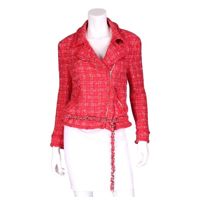 Chanel Coral Boucle Tweed Moto Zipper &amp Chain Jacket 0 M 