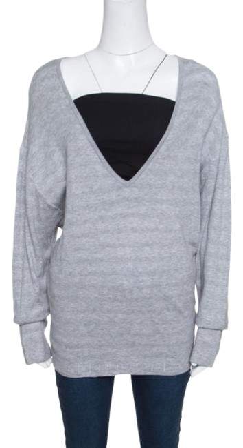 Chanel Cotton Knit V neck Grey Sweater 