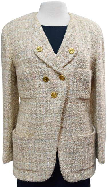 Chanel Cream &amp Peach Tweed Medium Jacket  