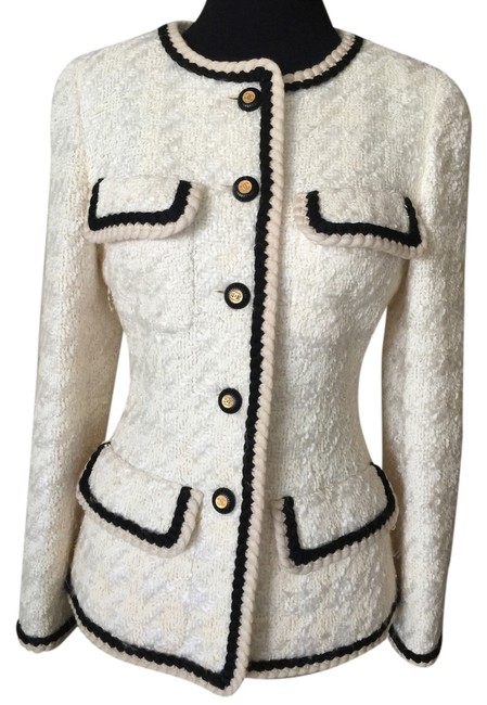 Chanel Cream Beige &amp Black Blazer  S 