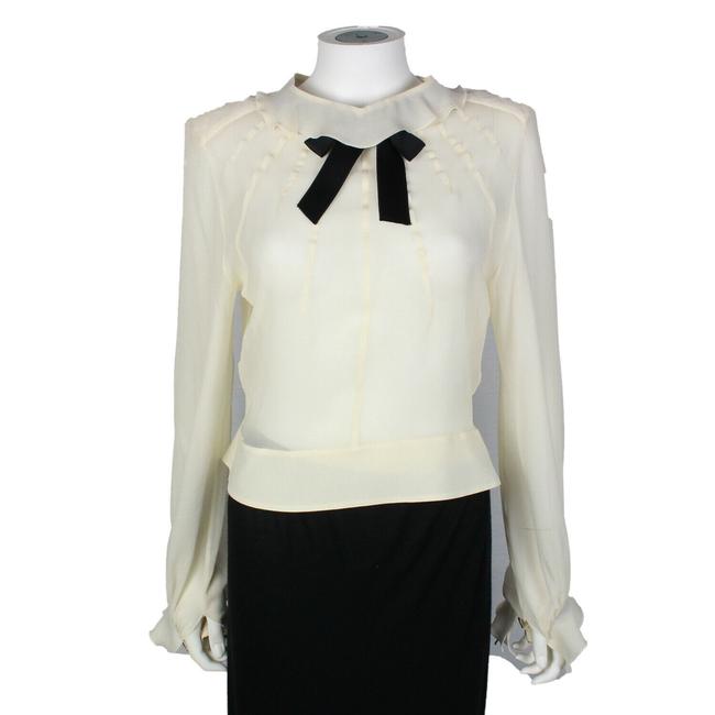 Chanel Cream Bow tie Sheer Silk Collar Black Us 42 01p Blouse 0 M 