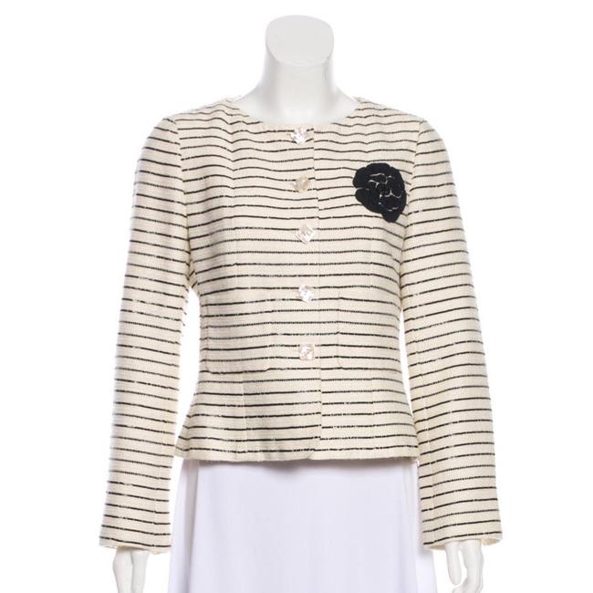 Chanel Cream Camellia Stripe Sequin Jacket Blazer