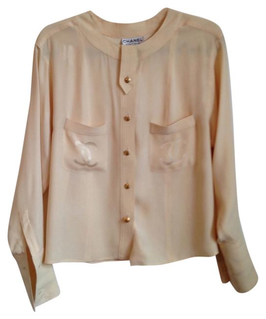 Chanel Cream French Cuff Silk Shirt BlouseS 