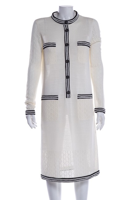 Chanel Cream Knit Mid length Short Casual Dress  S 