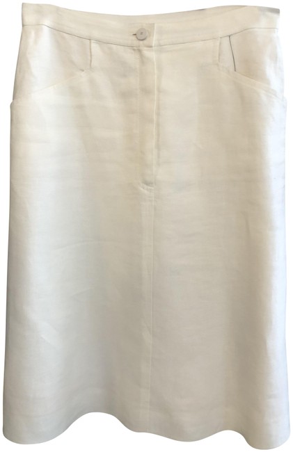 Chanel Cream Linen A line Mid Length O2c SkirtS 27 