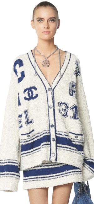 Chanel Cream Navy Sz38 Runway Cardigan  