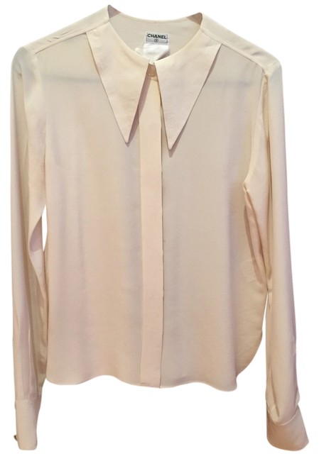 Chanel CreamOff White Vintage Silk BlouseS 