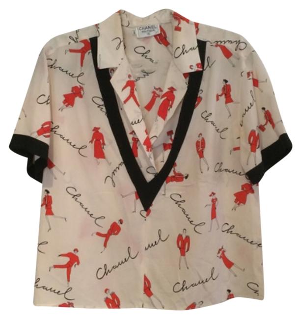 Chanel Cream Red Black Blouse  S 