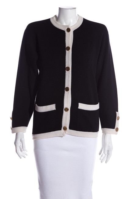 Chanel Cream Vintage Cashmere Black Sweater 