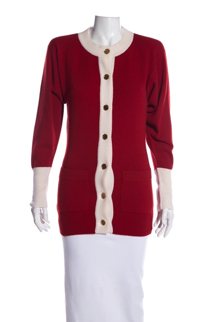 Chanel Cream Vintage Cashmere Red Sweater 
