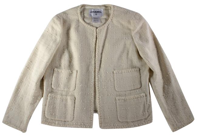 Chanel Cream Vintage Textured Wool Mohair Blazer Fr 44 Us Jacket