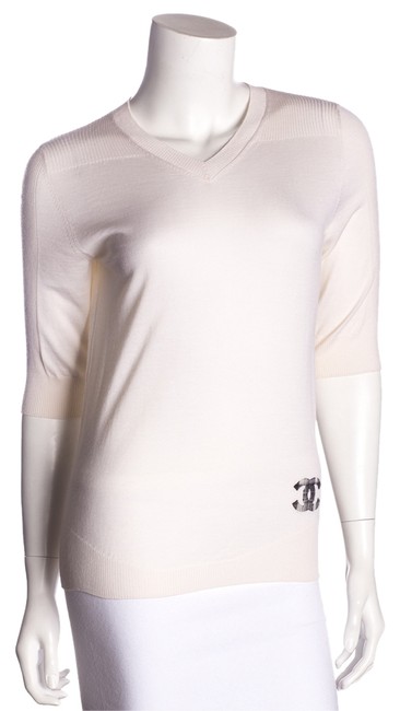 Chanel Cream With Plaid Cc Waistline Logo Blouse