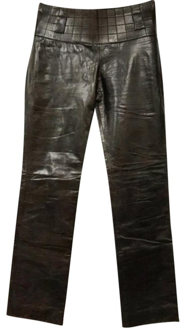 Chanel Dark Brown Quilted Waist Leather 36 Pants  S 28 