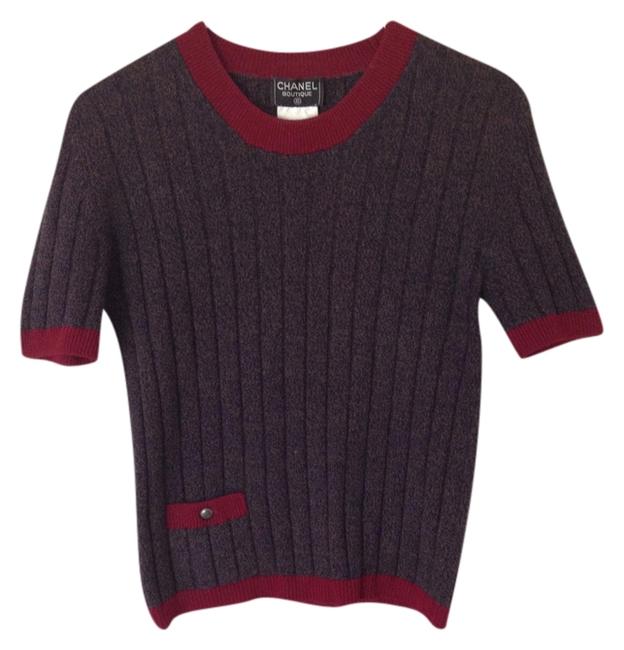 Chanel Dark Grey Burgundy Sweater 