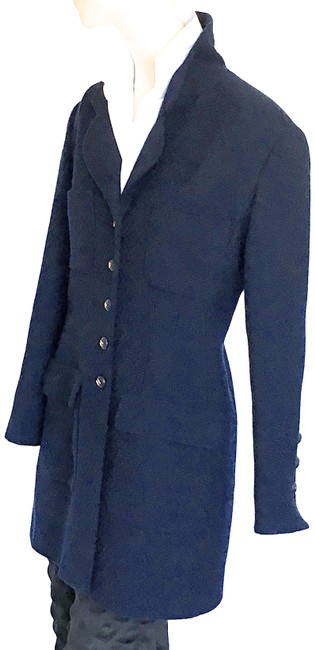 Chanel Dark Navy Blue Vintage Tweed Single Breasted Jacket 0 M 