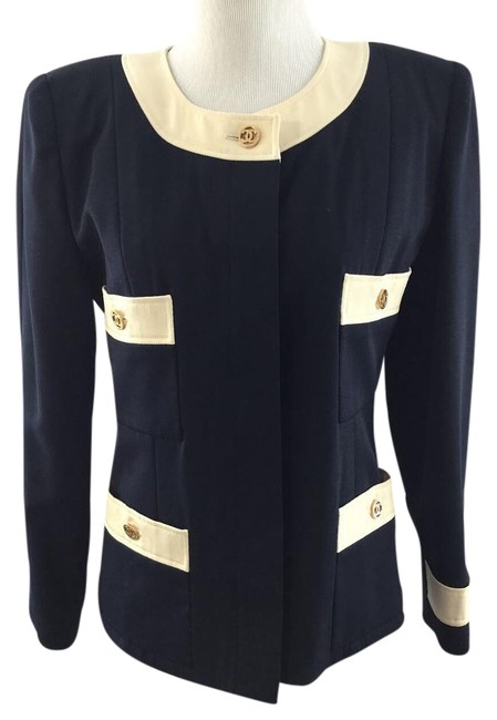 Chanel Dark Navy Cream &amp Wool Jacket 