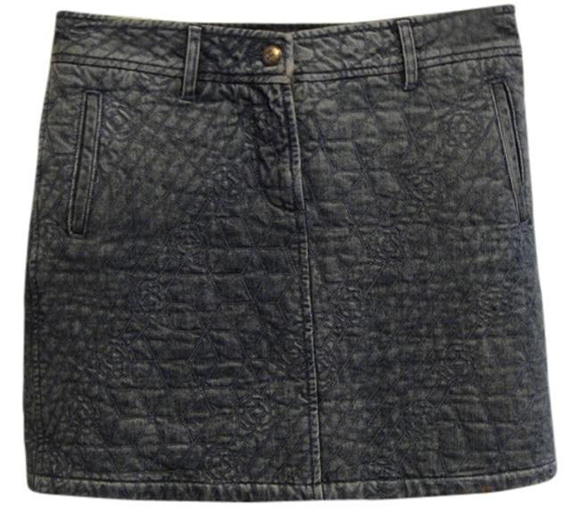 Chanel Denim Blue Quilt Camellia Lined Skirt  29 30 
