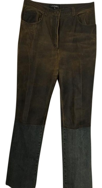 Chanel Distressed Leather Denim Boot Cut Jeans 0 6 M 