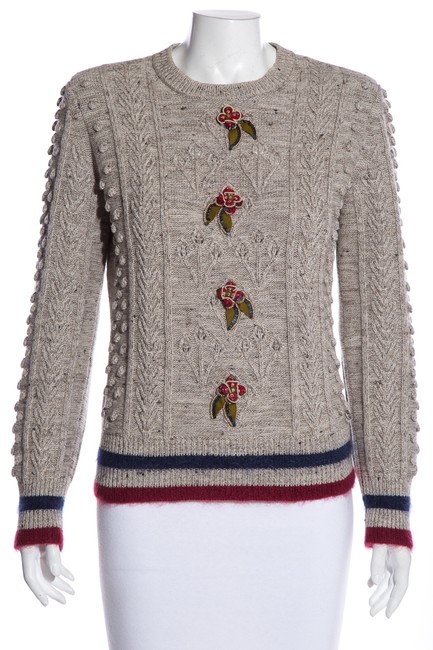 Chanel Floral Applique Beige Sweater 